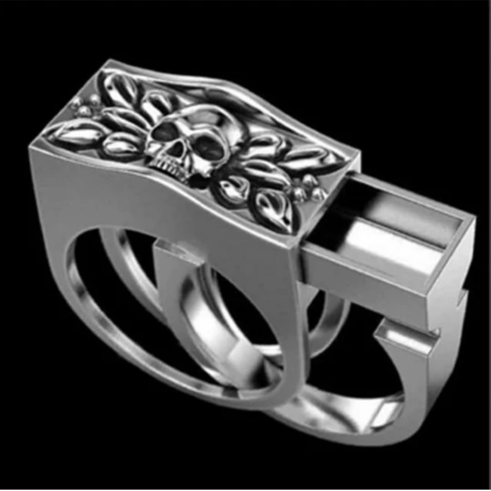 New Men's Silver Skull Poison Ring.